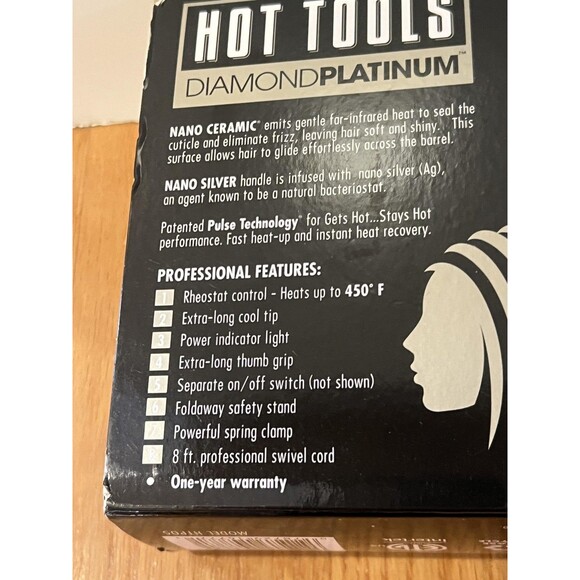 Hot Tools Diamond Platinum 1in Salon Curling Iron Nano Ceramic 450F Silver Hair - Picture 4 of 5